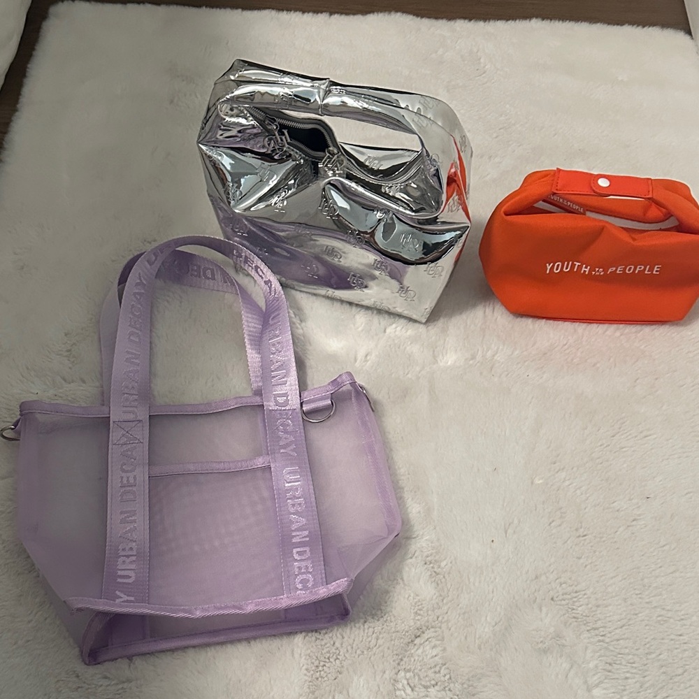 Urban Decay Lavender Mesh Tote with Branded Straps.  Set of three bags